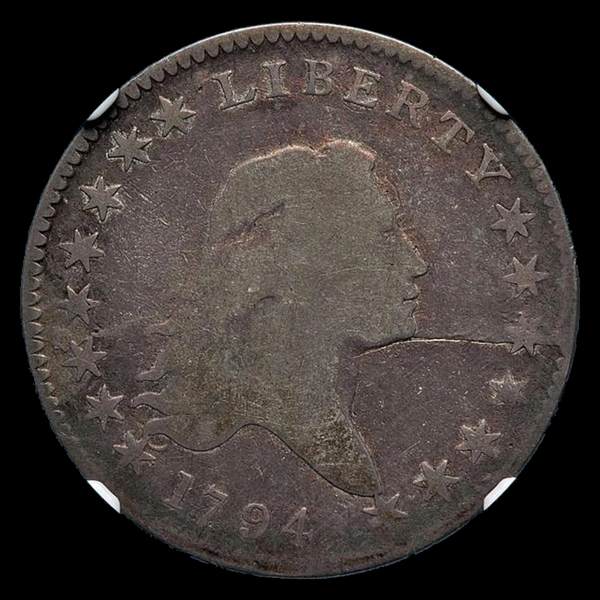 1794 Flowing Hair Half Dollar: Die Break / Cud
