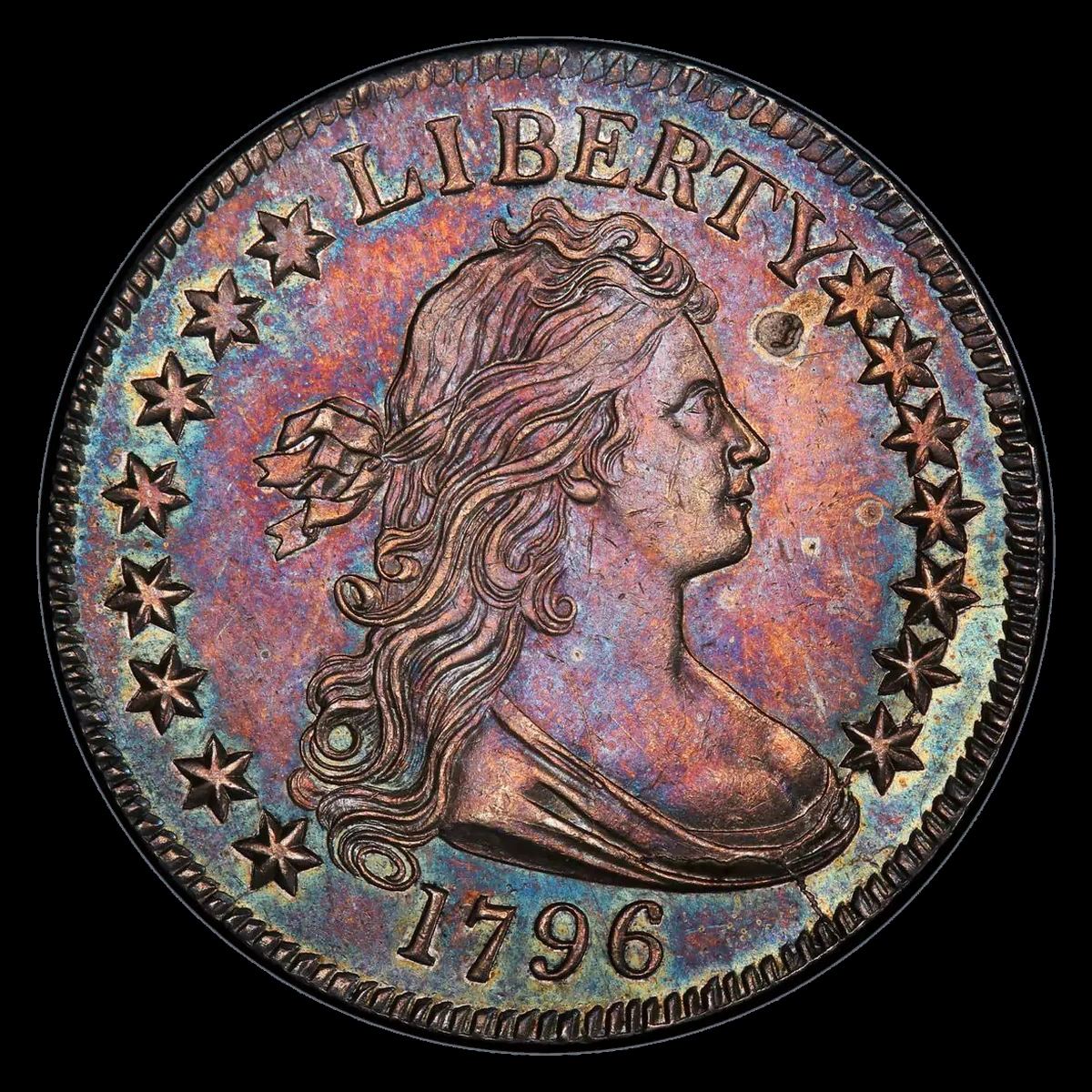 1796 Draped Bust half dollar with die cracks through the stars and dress