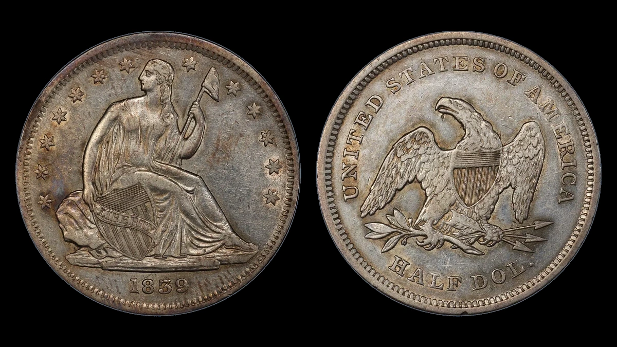 1839 WB-1 No Drapery Liberty Seated Half Dollar