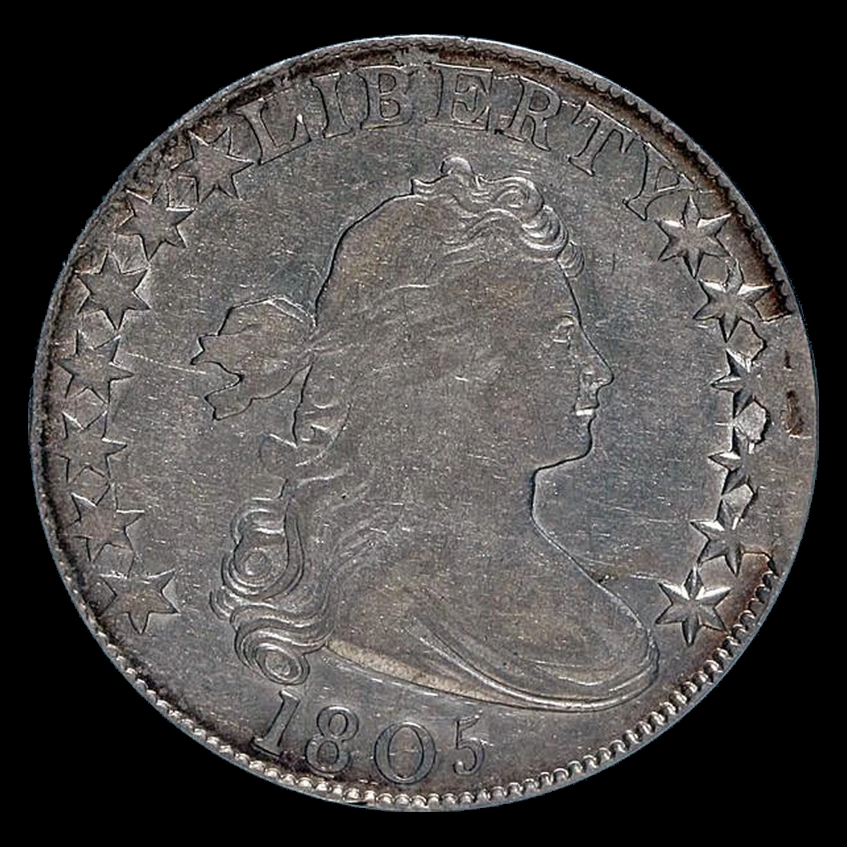 1805 Draped Bust Half Dollar: Die Break / Cud