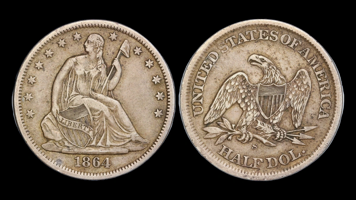 1864 Liberty Seated Half Dollar: Broken Mintmark Punch / Incomplete S