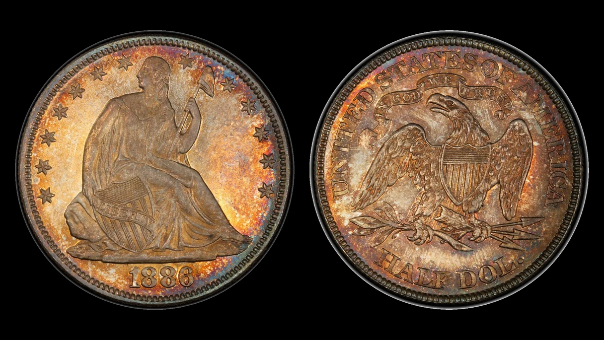 1886 Liberty Seated Half Dollar, obverse and reverse