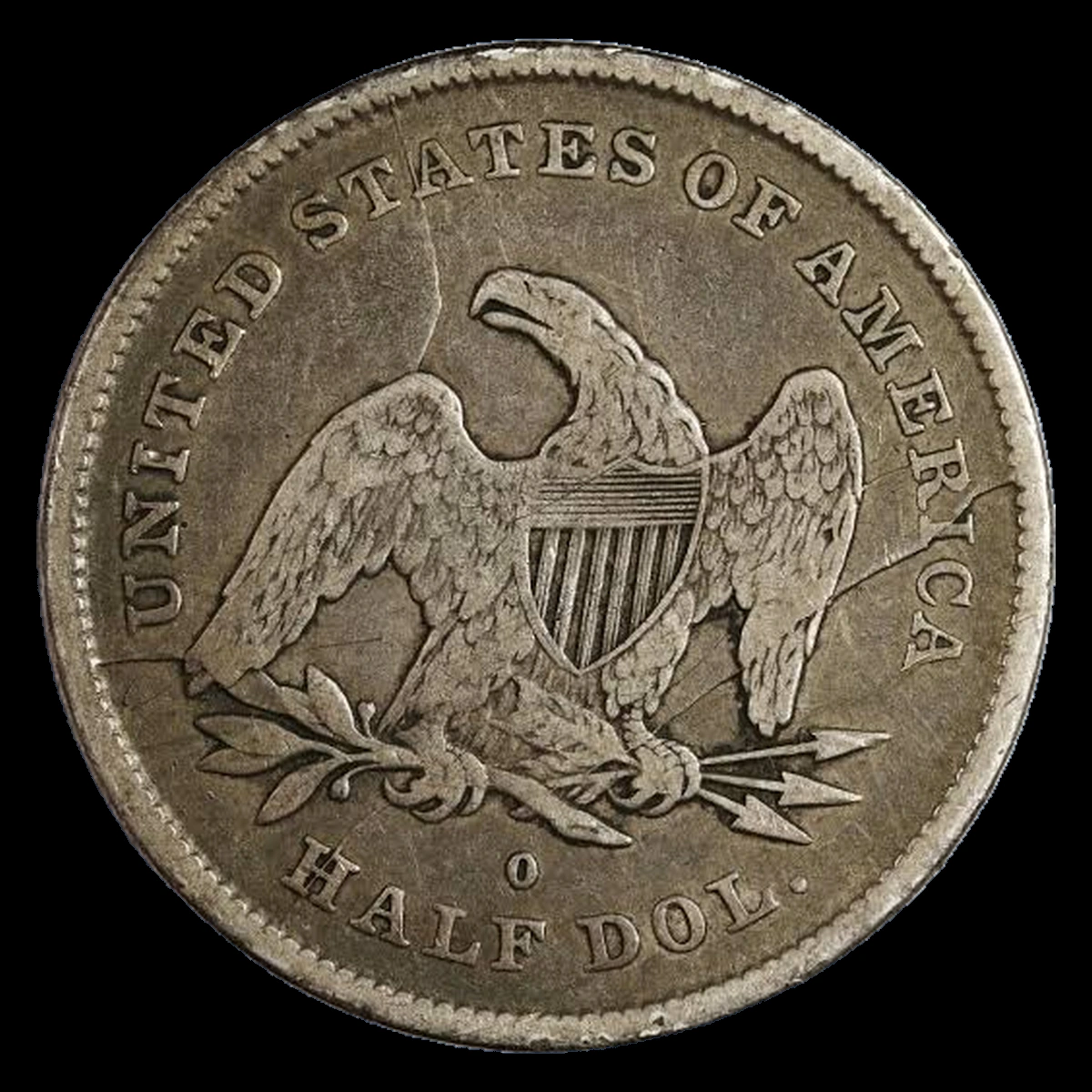 1840 Liberty Seated Half Dollar: Die Crack