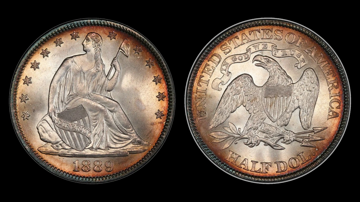 1889 Liberty Seated Half Dollar, obverse and reverse