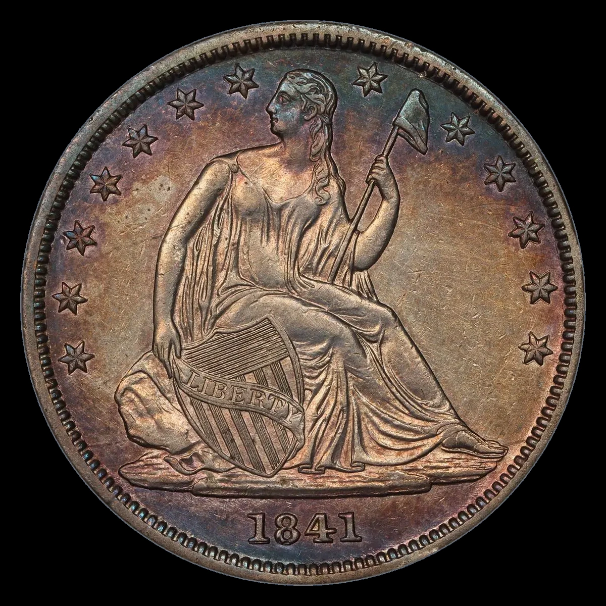 1841 WB-1 RPD Liberty Seated Half Dollar