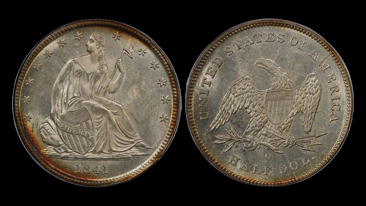 1841 Liberty Seated Half Dollar: Die Crack / Die Chip
