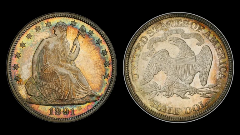 1891 Liberty Seated Half Dollar, obverse and reverse