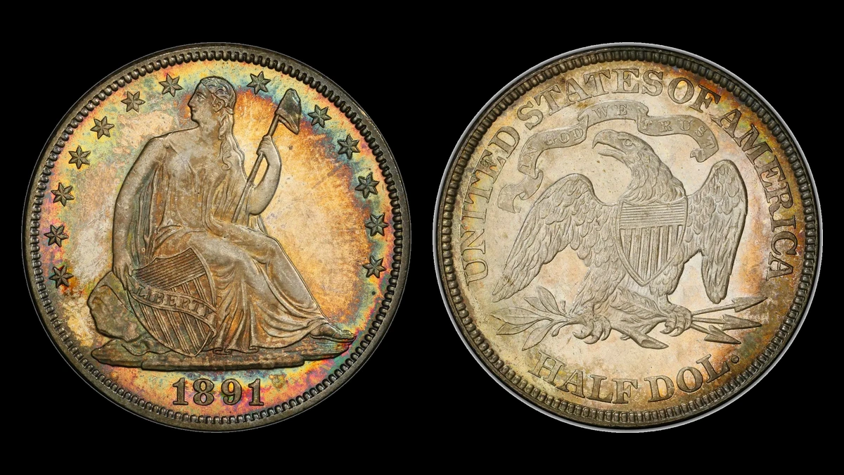 1891 Liberty Seated Half Dollar, obverse and reverse