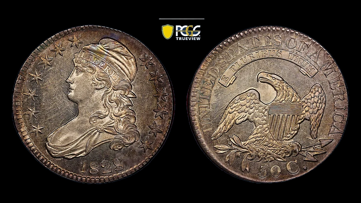 1828 Capped Bust Half Dollar: Die Crack / Die Chip