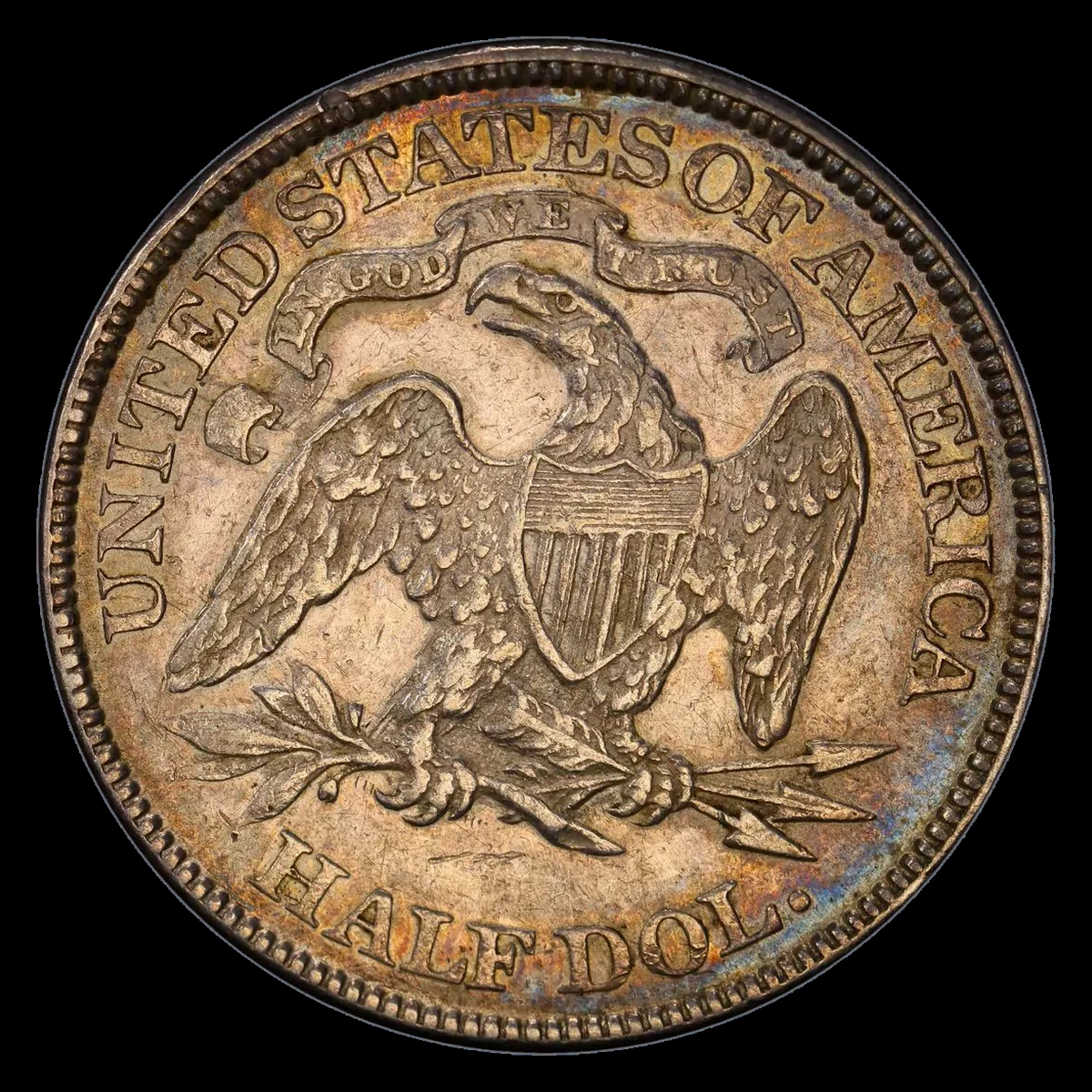 1871 Liberty Seated half dollar struck from a crumbling reverse die