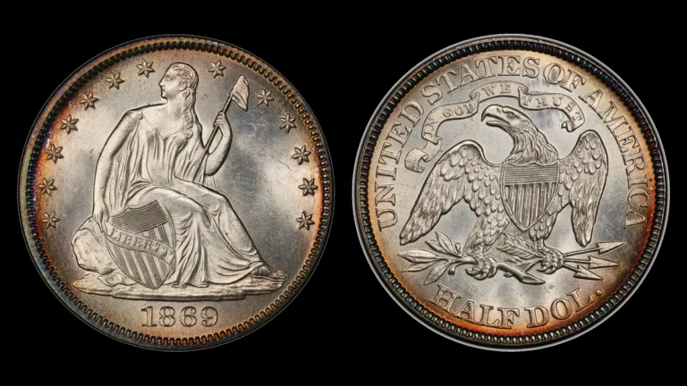 1869 Liberty Seated Half Dollar, obverse and reverse