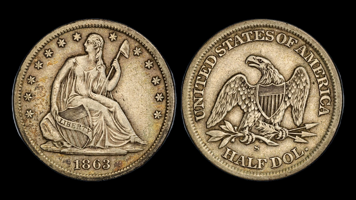 1863 Liberty Seated Half Dollar: Broken Mintmark Punch / Incomplete S