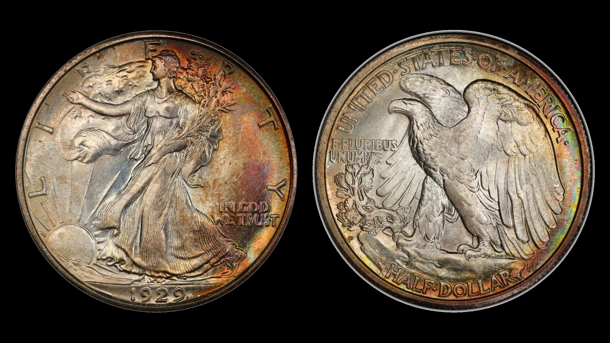 1929-D Walking Liberty Half Dollar, obverse and reverse