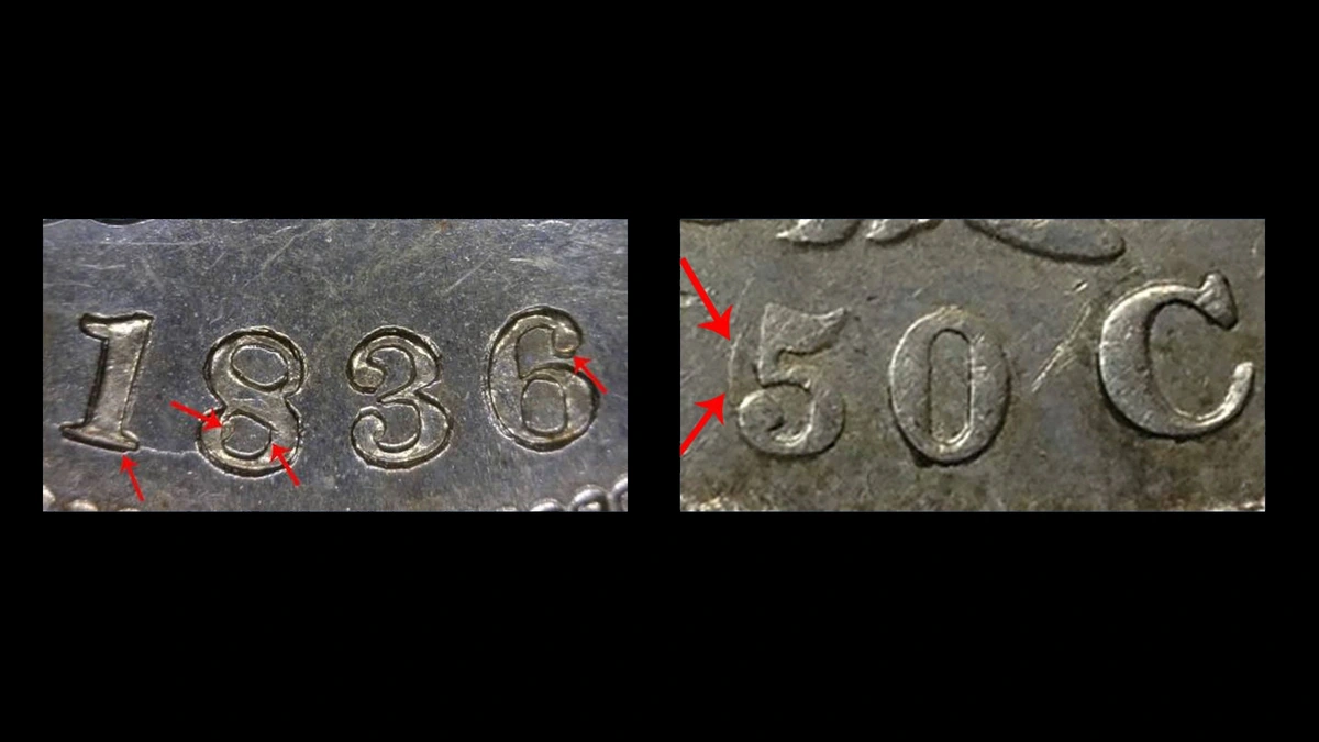 1836 Half Dollar Errors — error coin photographs