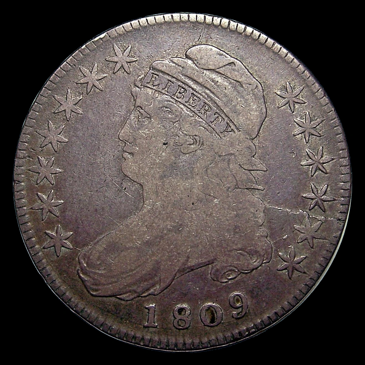 1809 Capped Bust Half Dollar: Die Crack / Die Chip