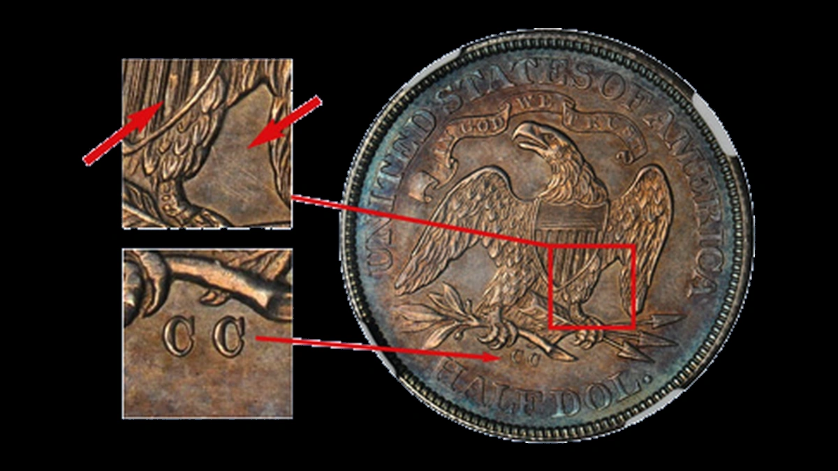 1870 Liberty Seated Half Dollar: Clashed Dies
