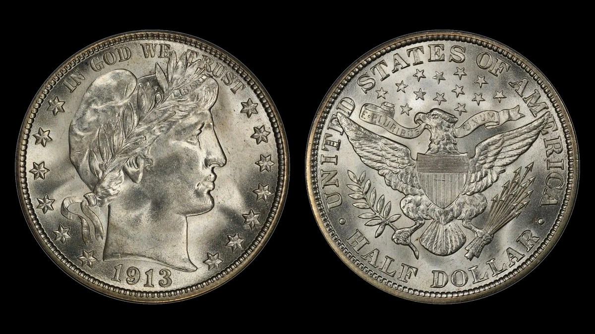 1913 Barber Half Dollar, obverse and reverse