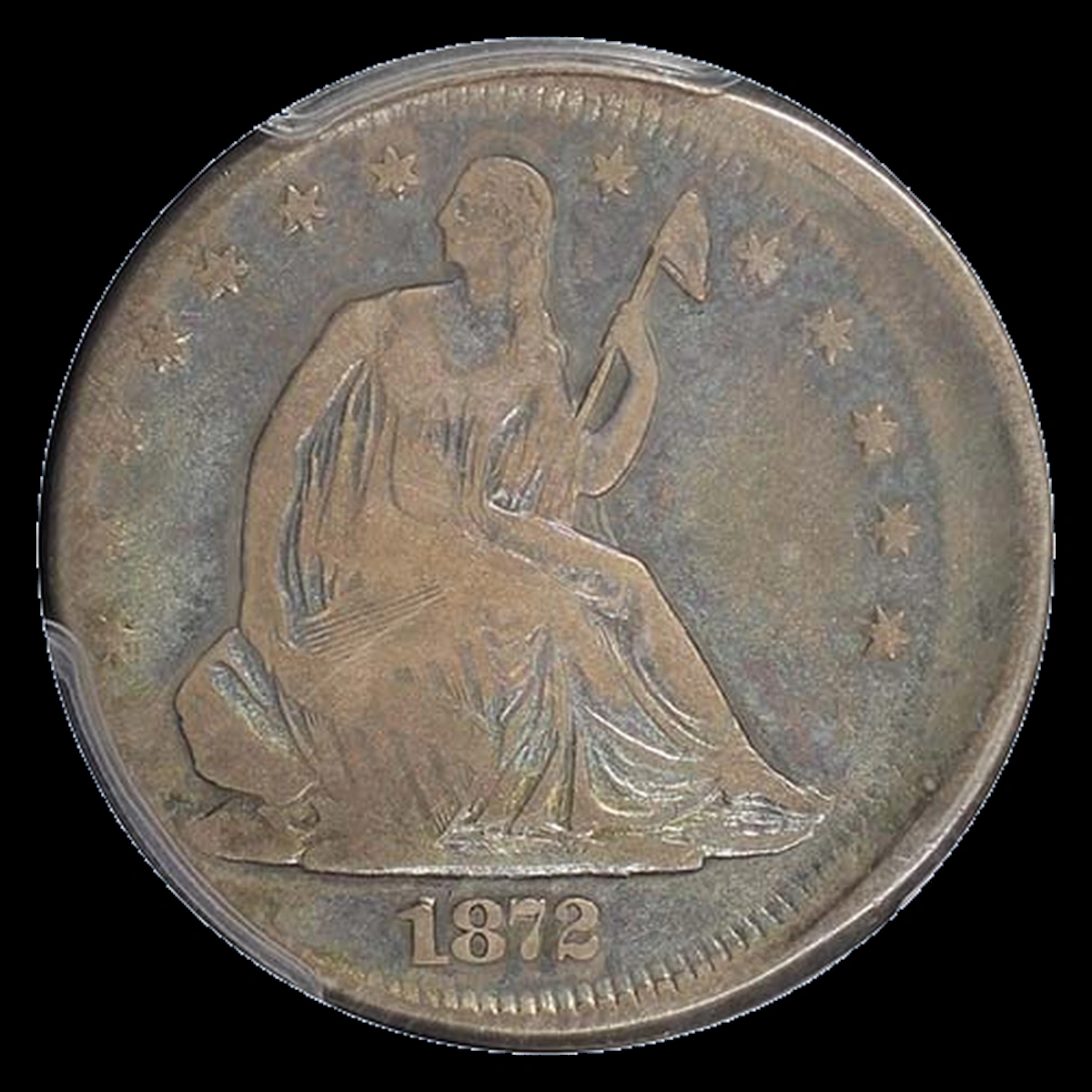 1872 Liberty Seated Half Dollar: Off Center Strike