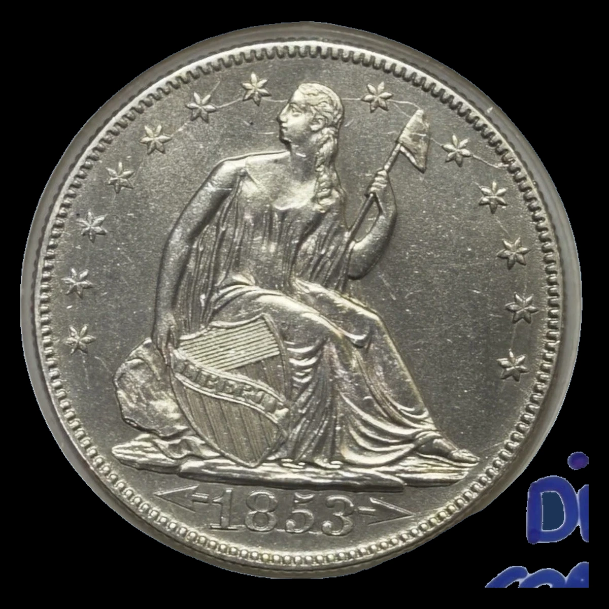 1853 Liberty Seated Half Dollar: Die Crack / Die Chip