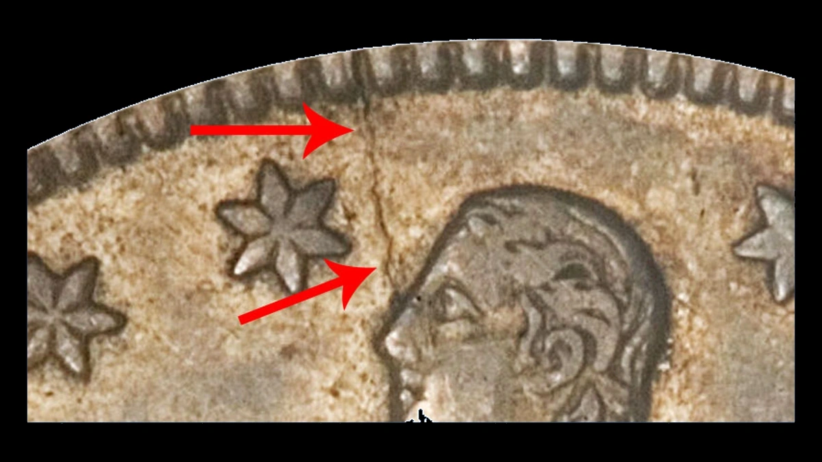 1861 Liberty Seated Half Dollar: Die Crack / Die Chip