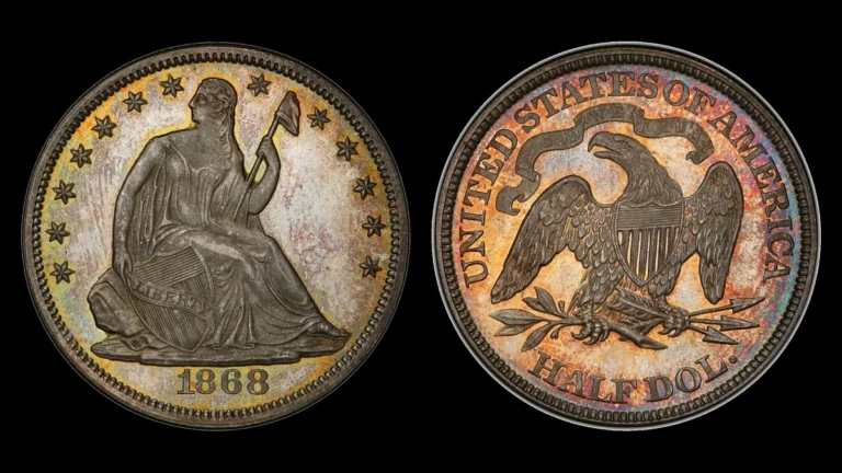 1868 Liberty Seated Half Dollar, obverse and reverse