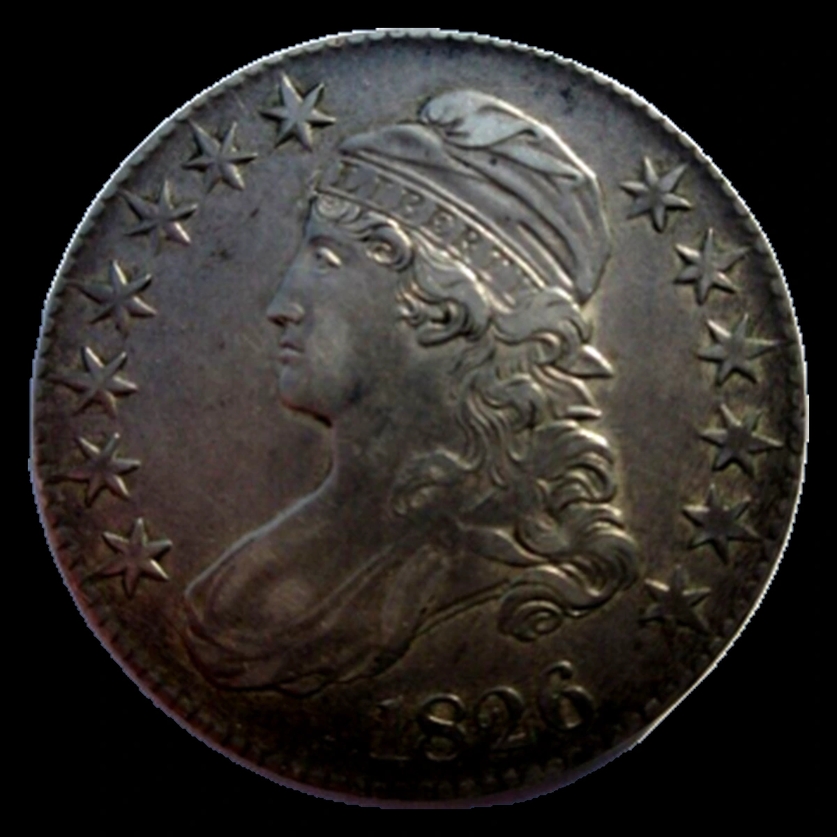 1826 Capped Bust Half Dollar: Die Crack / Die Chip