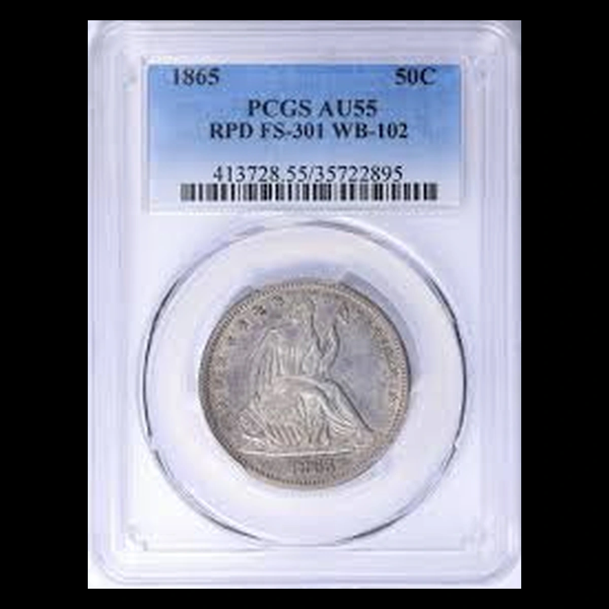 1865 Liberty Seated Half Dollar: Repunched Date