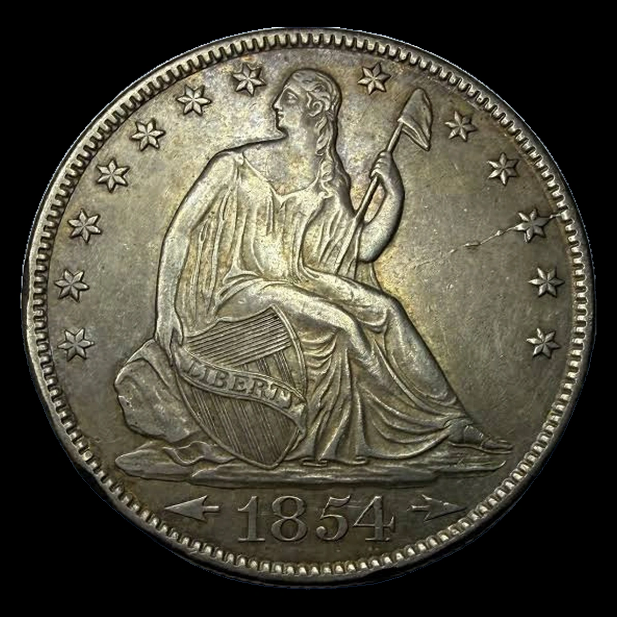 1854 Liberty Seated Half Dollar: Die Crack / Die Chip