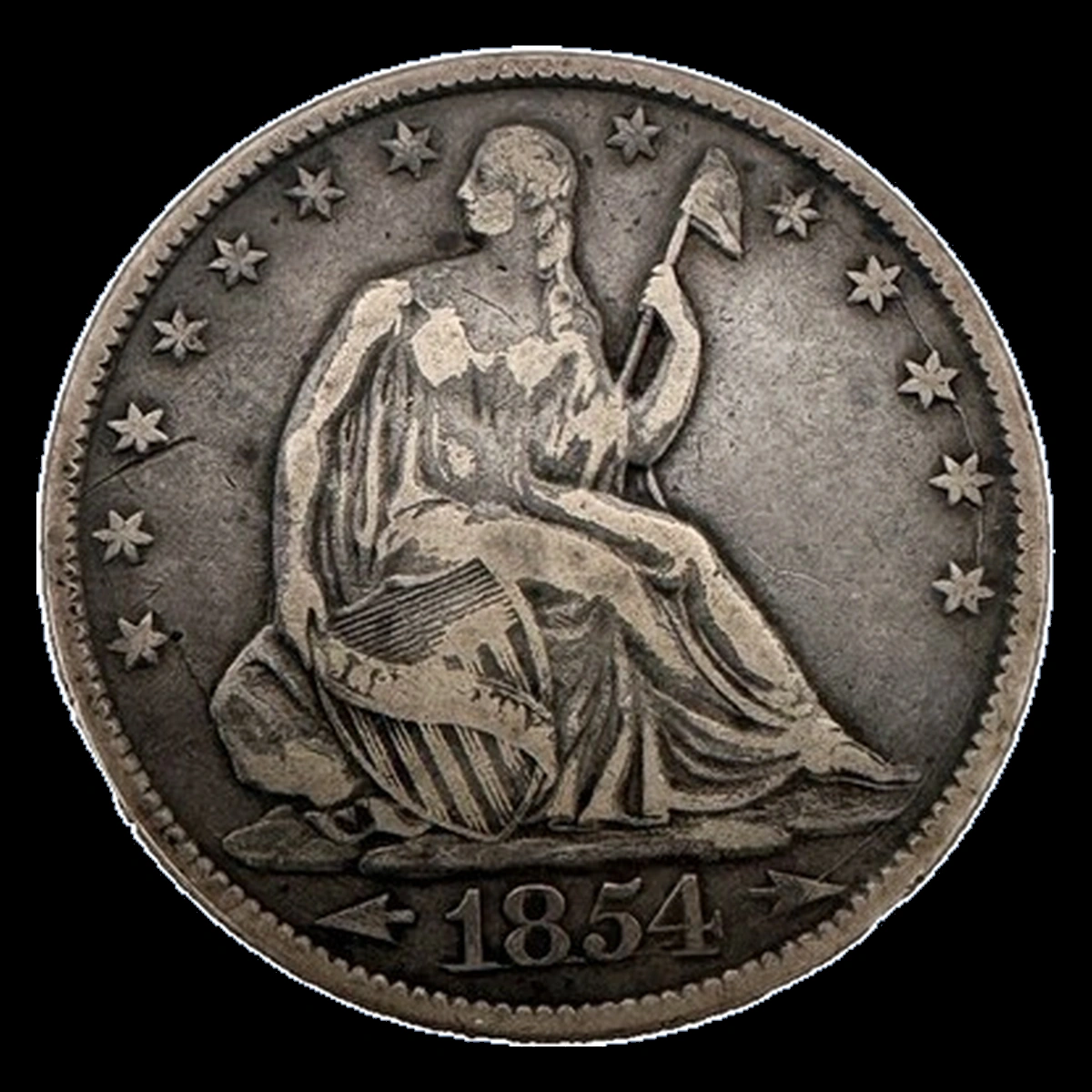 1854 Liberty Seated Half Dollar: Repunched Date