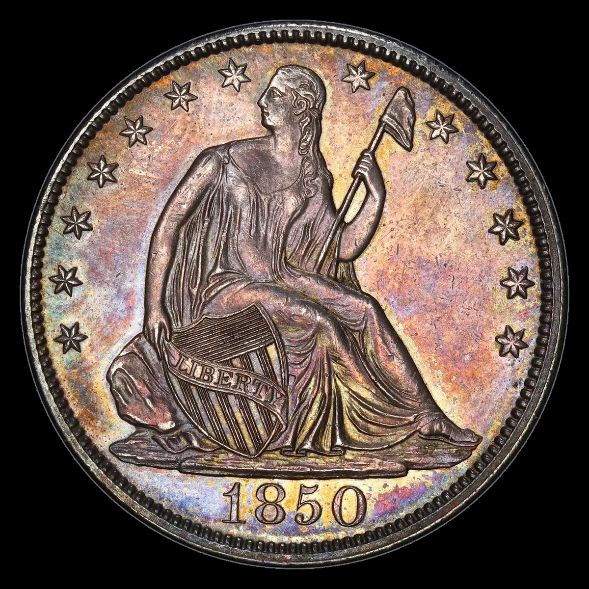 1850 Liberty Seated half dollar with a repunched date