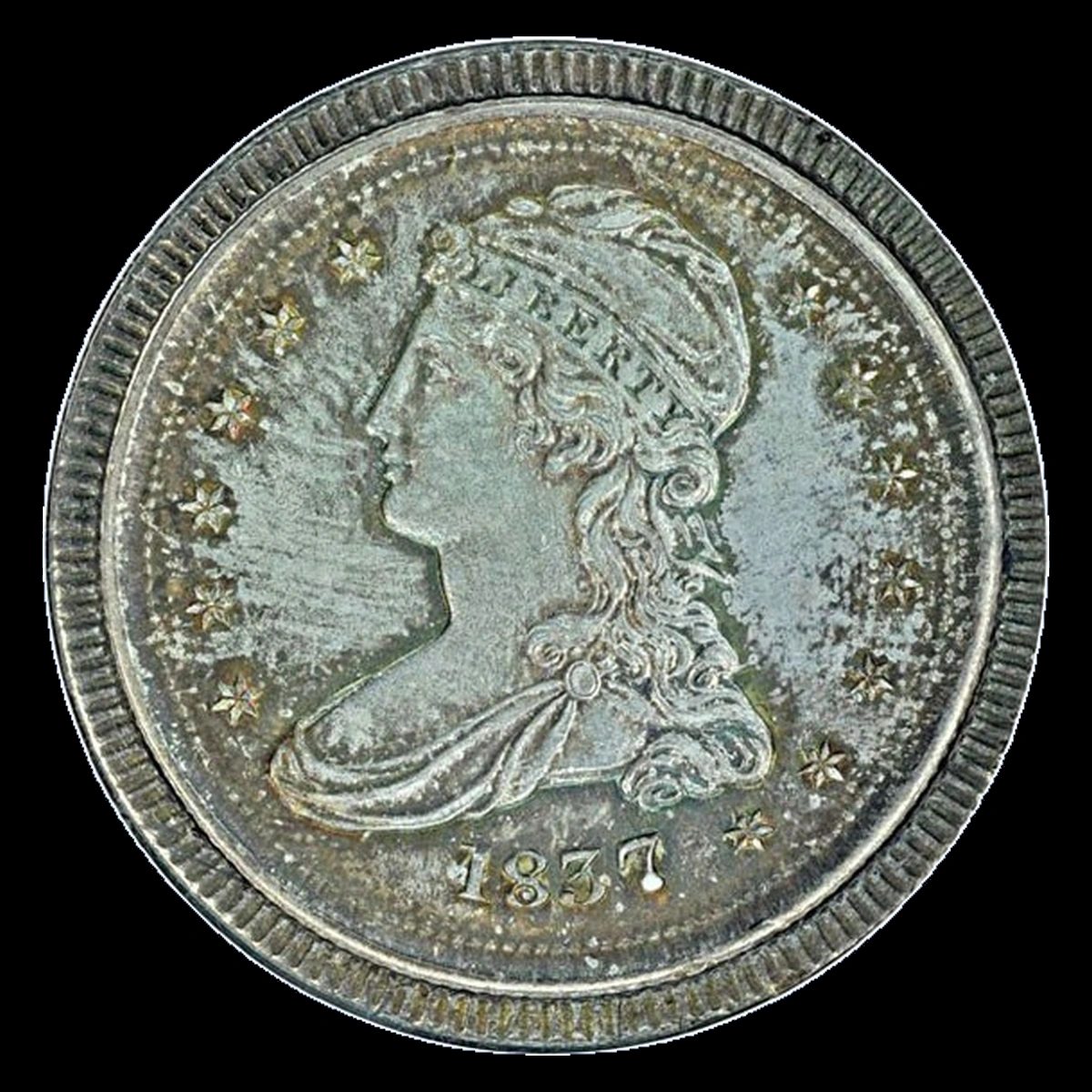 1837 Capped Bust Half Dollar: experimental broad collar