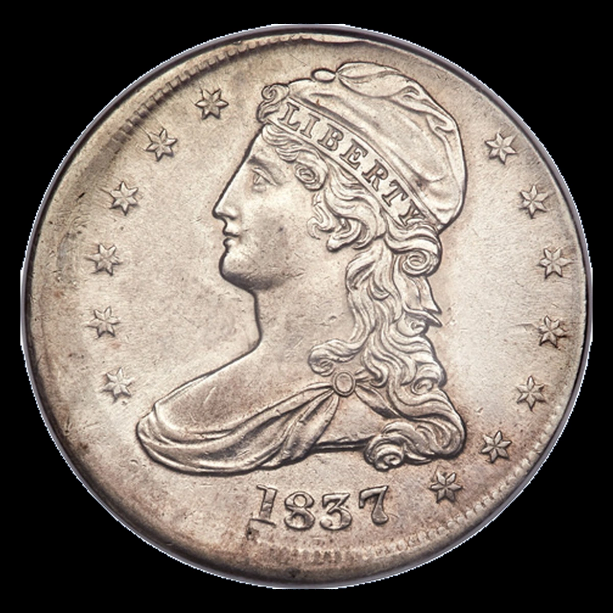 1837 Capped Bust Half Dollar: Off Center Strike
