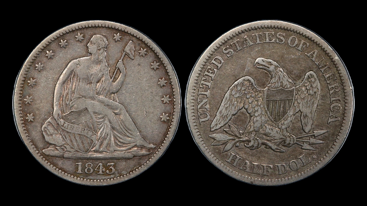 1843 Liberty Seated Half Dollar: Doubled Die Obverse
