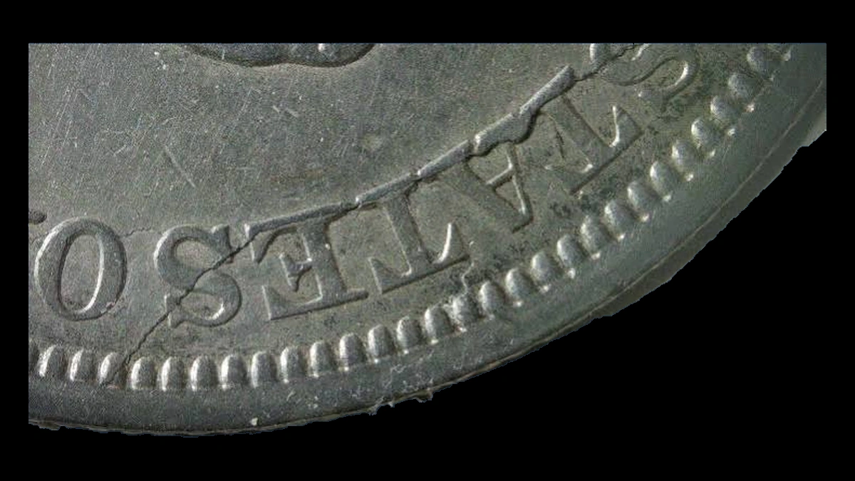 1843 Liberty Seated Half Dollar: Die Crack / Die Chip