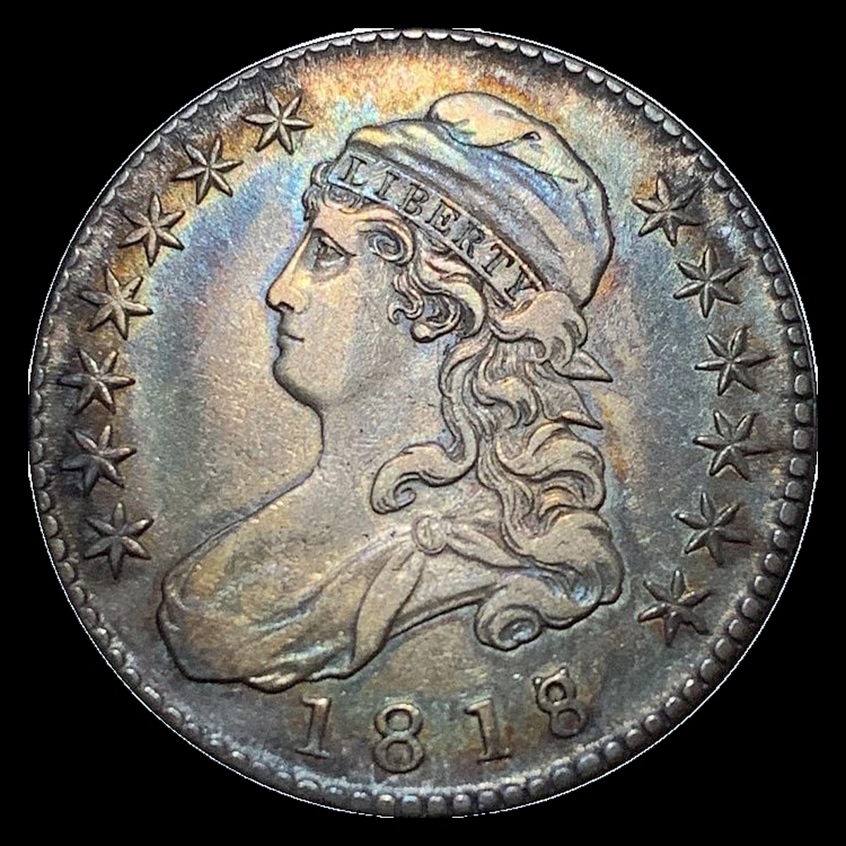 1818 Capped Bust Half Dollar: Die Crack / Die Chip