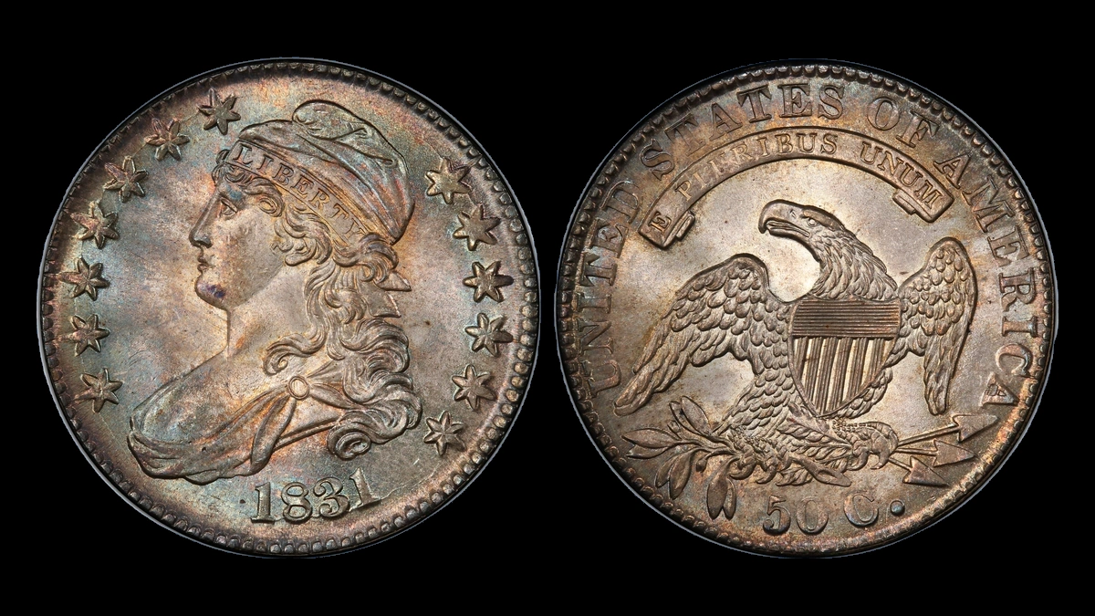 1831 Capped Bust Half Dollar: Die Crack / Die Chip