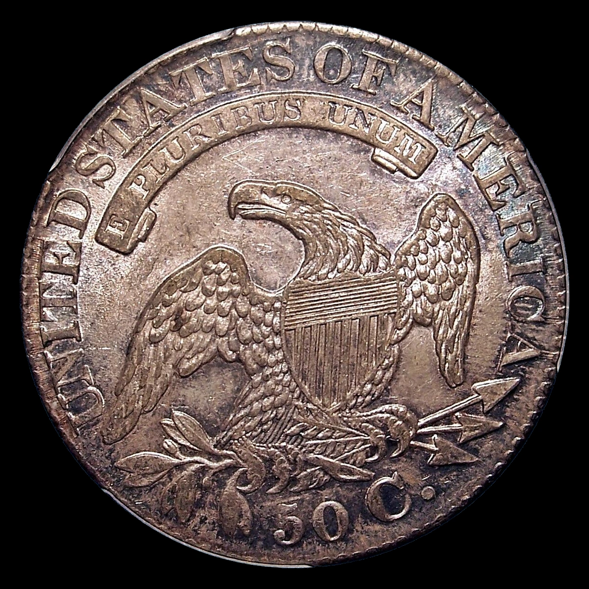 1827 Capped Bust Half Dollar: Die Crack / Die Chip