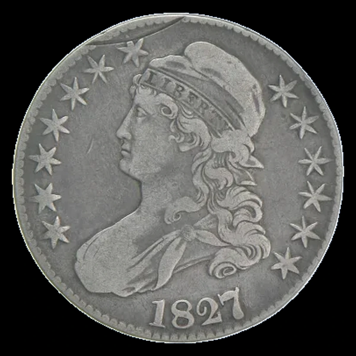 1827 Capped Bust Half Dollar: Incomplete Planchet Cut