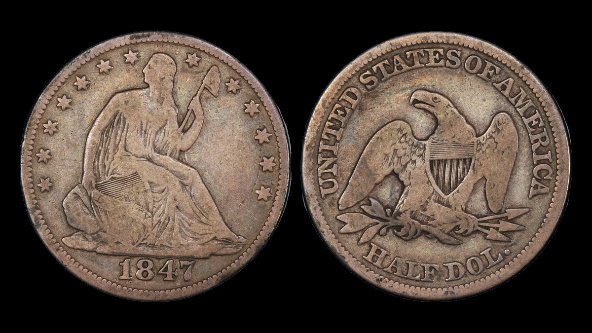 1847 Liberty Seated Half Dollar: Overdate