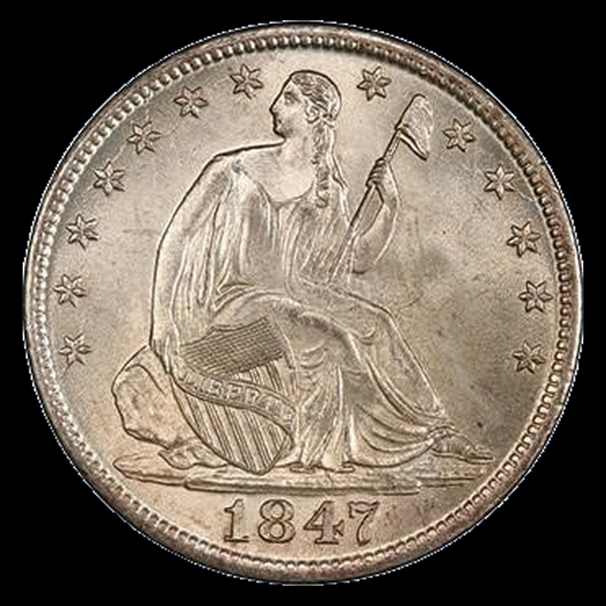 1847 Liberty Seated Half Dollar: Repunched Date