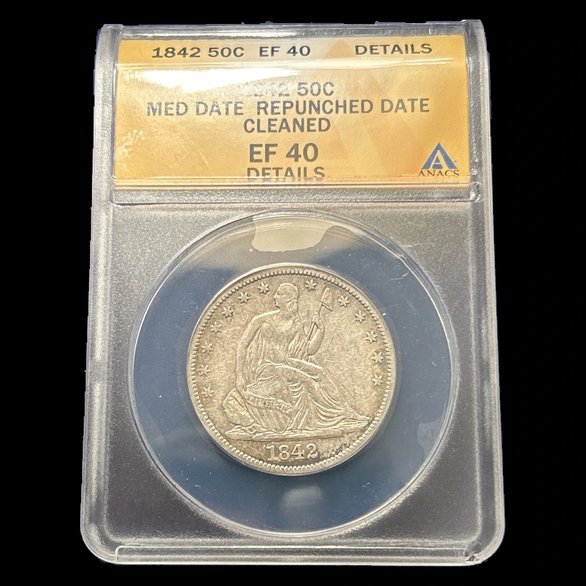 1842 Liberty Seated Half Dollar: Repunched Date