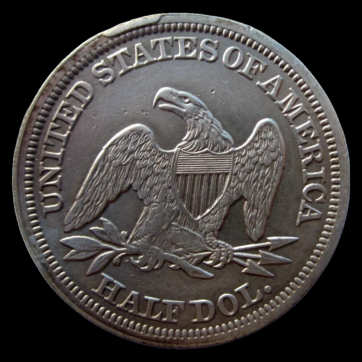 1842 Liberty Seated Half Dollar: Die Break / Cud