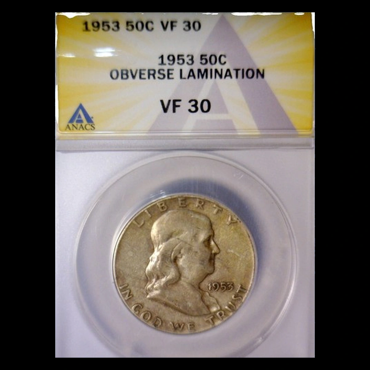 1953 Franklin Half Dollar: Lamination / Split Planchet