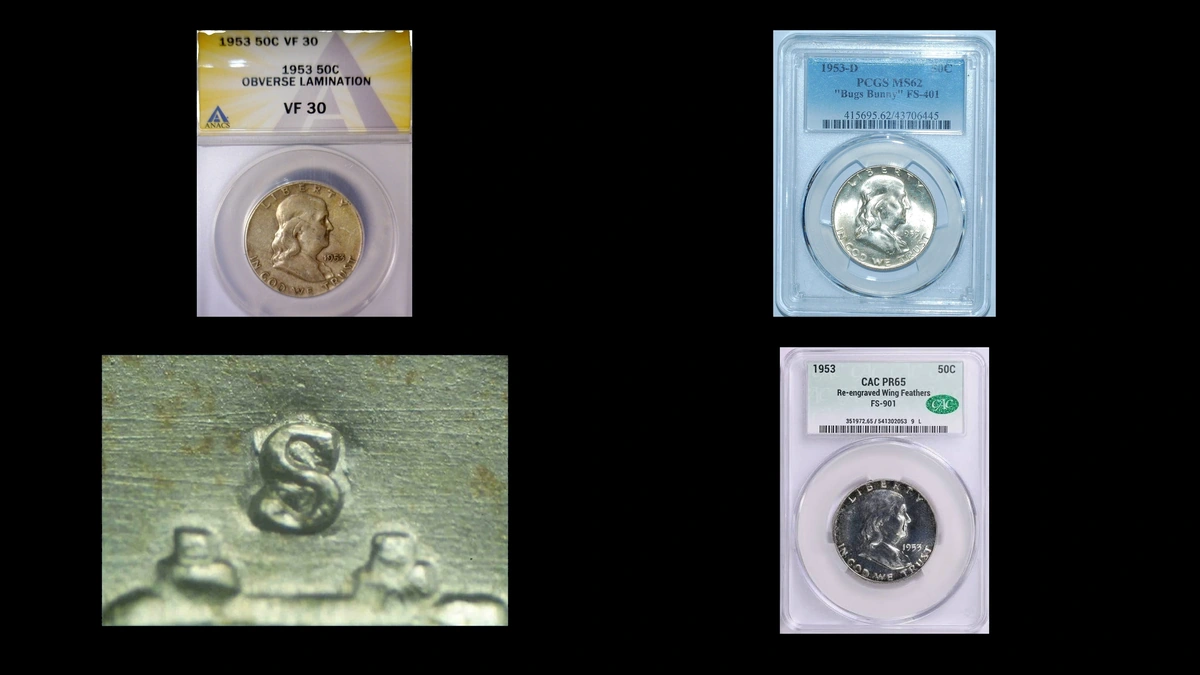 1953 Half Dollar Errors — error coin photographs