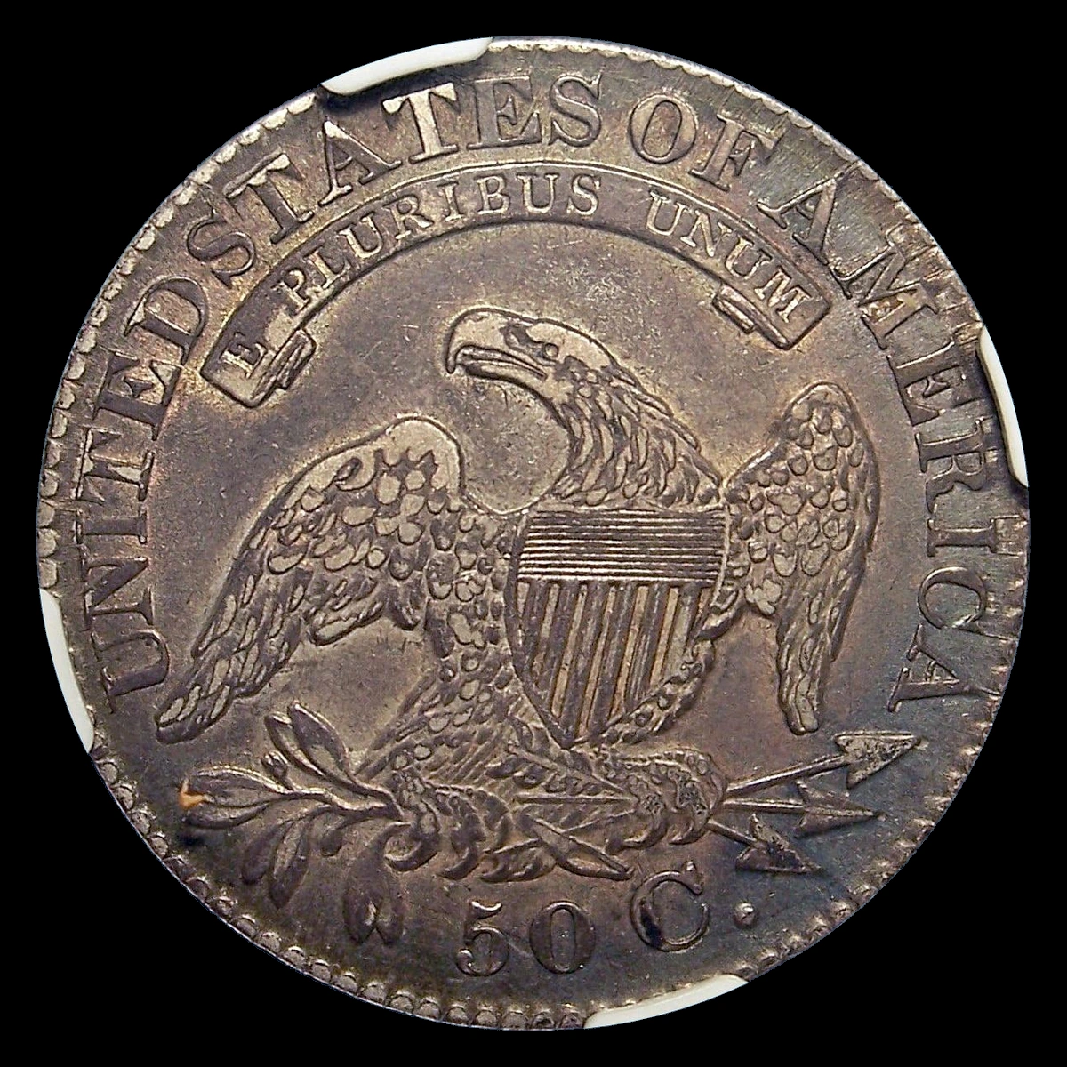 1829 Capped Bust Half Dollar: Die Crack / Die Chip