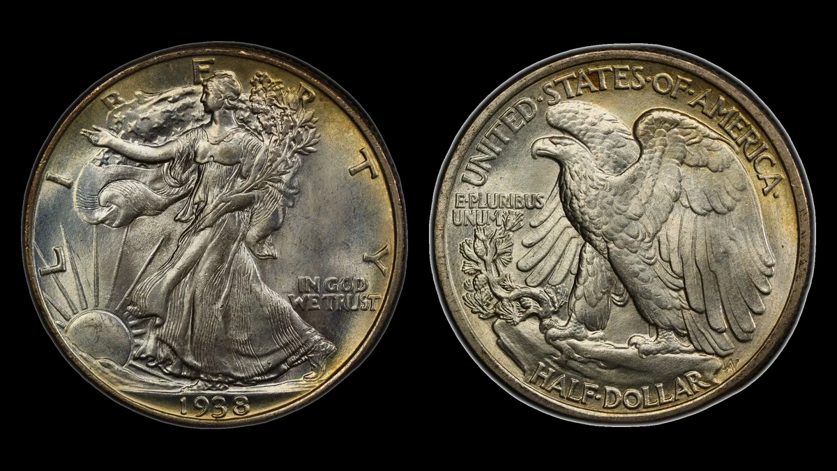 1938 Walking Liberty Half Dollar, obverse and reverse