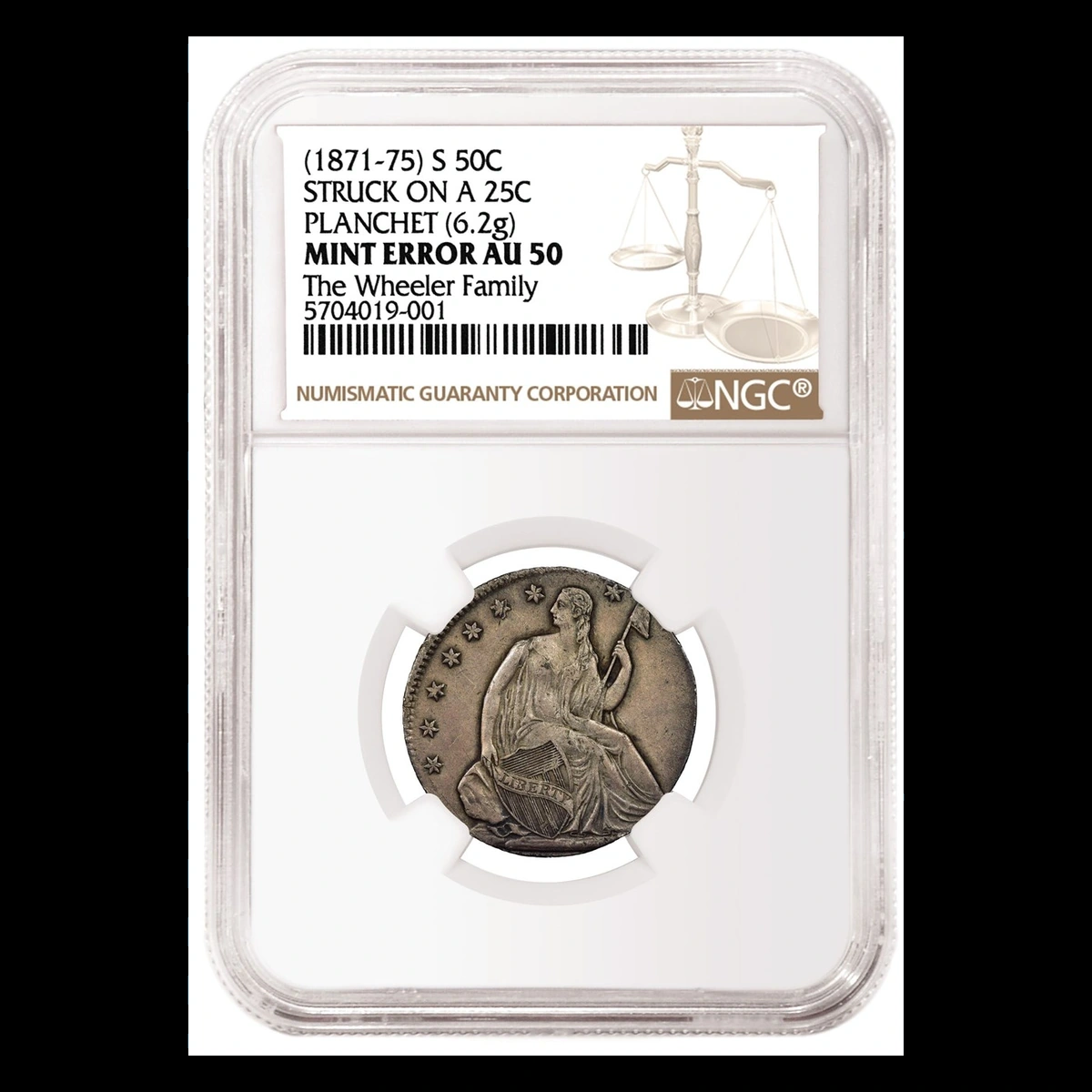 1871–1875-S candidate; 1874 attribution unconfirmed: Half Dollar struck on quarter planchet