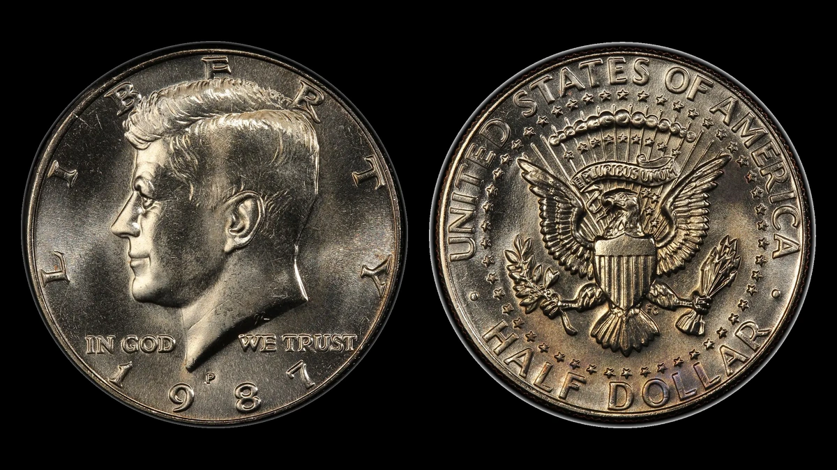 1987-P Kennedy Half Dollar, obverse and reverse