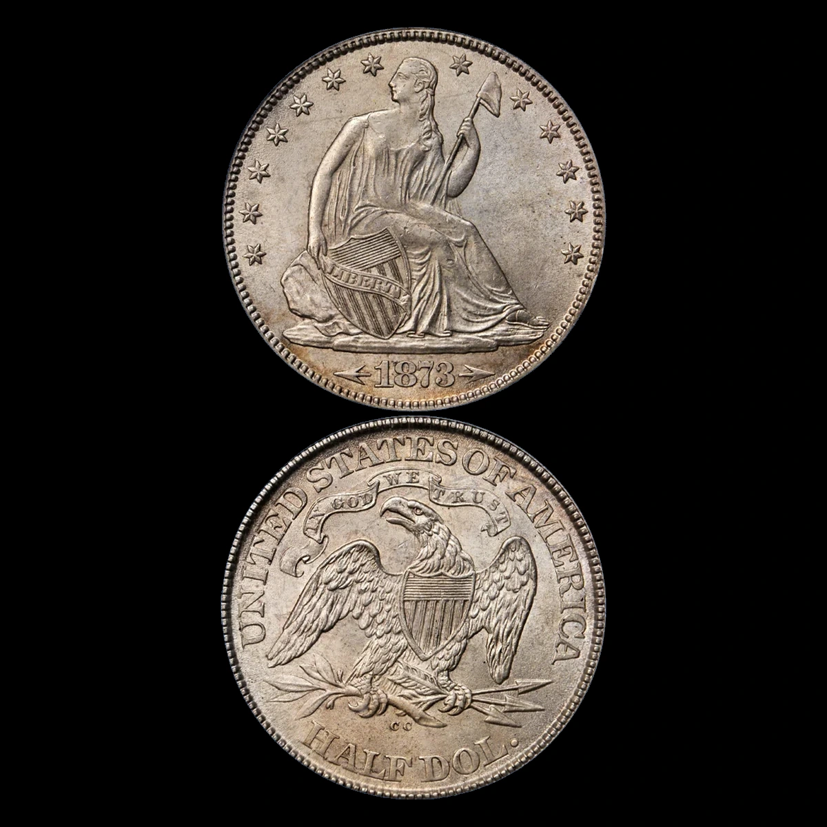 1873 Liberty Seated Half Dollar: Die Crack