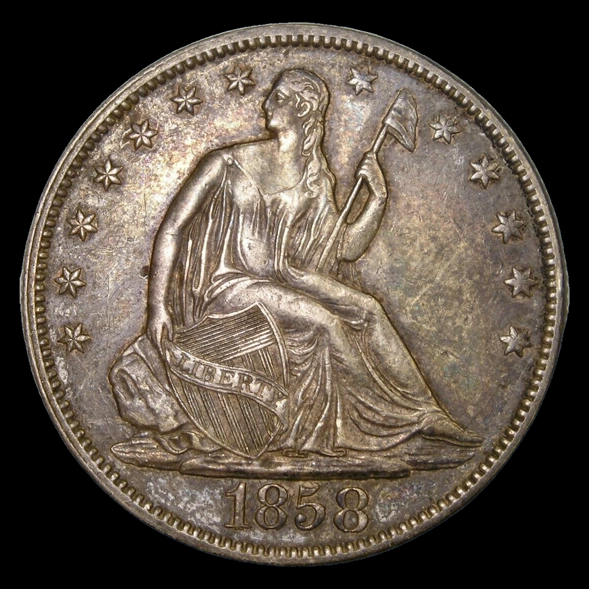 1858 Liberty Seated Half Dollar: Repunched Date